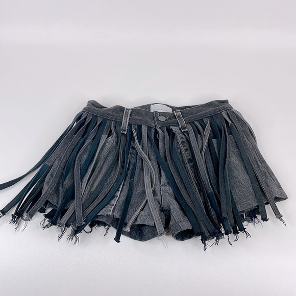 Triarchy Atelier fringe denim shorts black wash size 26 - Picture 1 of 13